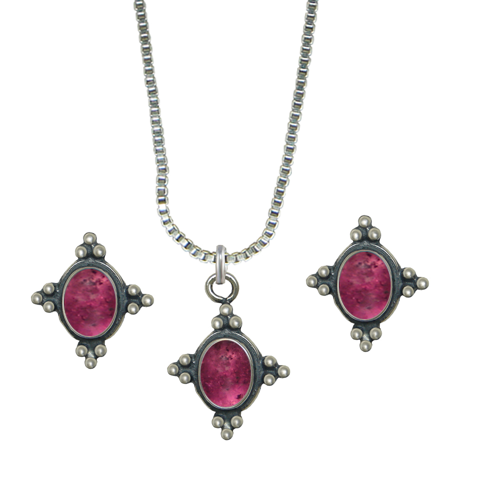 Sterling Silver Petite Necklace Earrings Set Pink Tourmaline